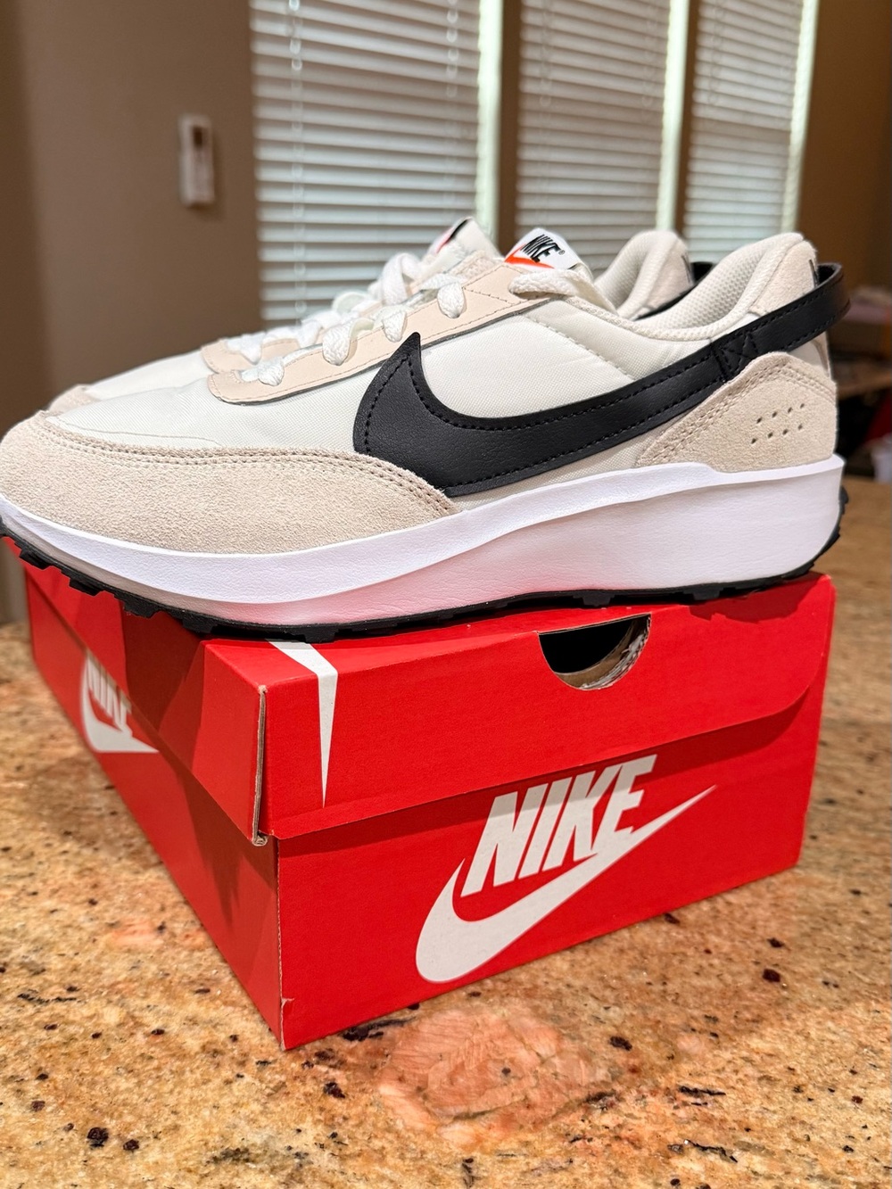 Nike Beige and Black Retro-Style Runner Sneakers